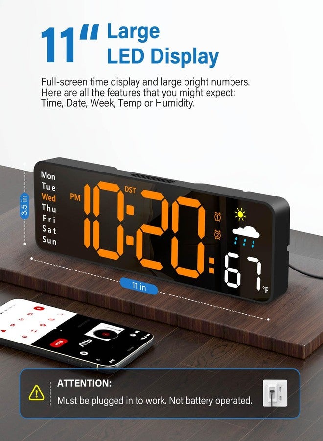 Zelaclock Digital Wall Clock, Digital Clock, Large Display with Remote, Wired LED Alarm Clocks with Date, Week, Temperature, Humidity, Auto DST Countdown, for Living Room - Image 2